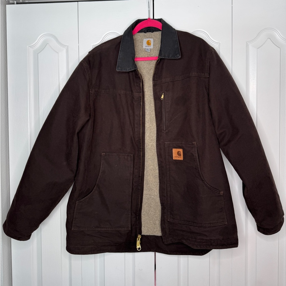 Carhartt C61-DKB Sherpa Lined Men’s Jacket Large Tall Chocolate Brown GUC